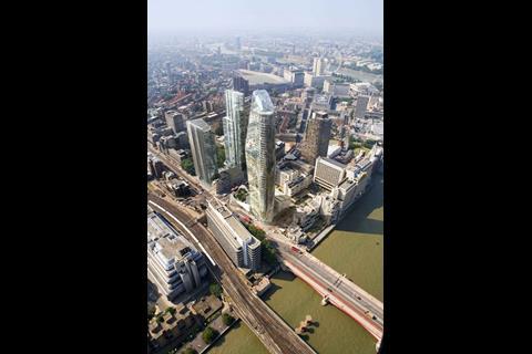 Wilkinson Eyre's tower's flanking Beetham Tower on Blackfriars Road